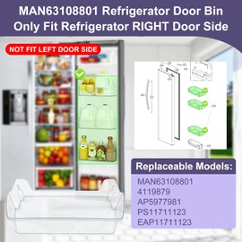 Upgraded MAN63108801 Refrigerator Door Shelf Bin (Right) Compatible with LSXS26326S/00 Door Bin, LSXS26326S/02 Door Shelf, LRSES2706V/00, Kenmore Refrigerator 79551733811, 79551857610 etc