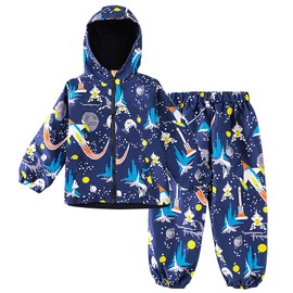 LZH Bambini Impermeabile Ragazzi Giacca con Cappuccio Dinosauro Cappotto + Pantaloni Set