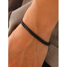 Black Bracelet for Men, Cuban Link Chain Bracelet, 5mm Mens Link Bracelet,19cm
