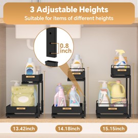 arshray Under Sink Organizer 2 Tier Pull Out Cabinet Organizer Height-Adjustable For Cabinet Storage Rack for Kitchen Cabinet Bathroom (Black)