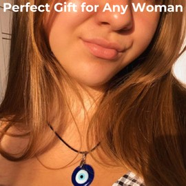 genkigold Lucky Protection Evil Eye Necklace: Captivating Blue Turkish Glass Pendant on Leather Rope - Symbolic Jewelry for Women, Men, and Teenage Girls