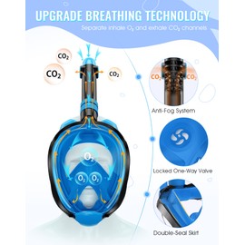Greatever G2 Snorkeling Gear for Adults 2PCS, Full Face Snorkel Mask with Dry Top Snorkel,Anti-Leak & Anti-Fog Snorkel Mask Adult,Foldable Snorkeling Mask with Camera Mount mesh Bag