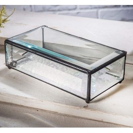 J Devlin - Large Clear Beveled Glass Box Jewelry Decorative Keepsake Vanity Display - 8 1/2" x 4 1/2" x 2 1/2"