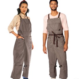 Under NY Sky Pottery Beige Apron - Full Cover Cross-Back, Durable Denim, Leather Reinforcement, Overlapping Split-Leg - Adjustable for Men, Women - Pottery Artist, Ceramics