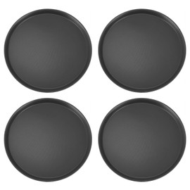 QWORK Restaurant Grade 16 Inch Round Non-Slip Tray, 4 Pack Restaurant Serving Tray, Black Plastic Meals Server Tray with Rubber Liner