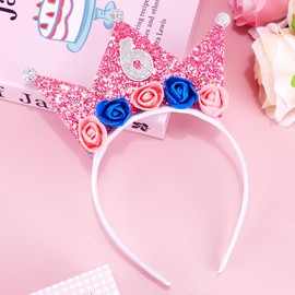 Vovii Birthday Headband for 6th Birthday Decorations for Girls, Birthday Girl Headband Princess Crown with Flower for 6 Year Old Girl Birthday Decorations, Happy 6th Birthday Girl Outfit Dress