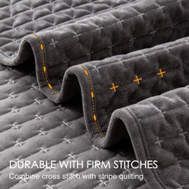 Powdion Velvet Quilt King Size, Oversized Bedspread Quilted Bedding Set, Luxurious Soft Coverlet Set Lightweight Velvet Comforter for All Season with 2 Pillow Shams, Striped Quilt Set Gray