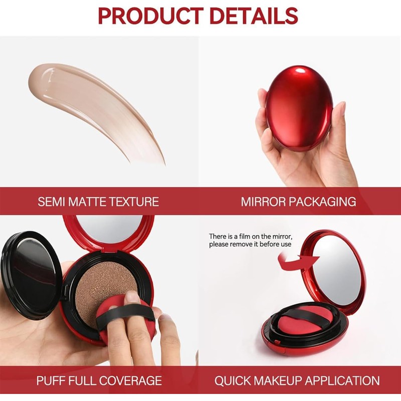 SONGVISON Cushion Foundation, Semi-Matte Finish 72-Hour Foundation Full Coverage Sun