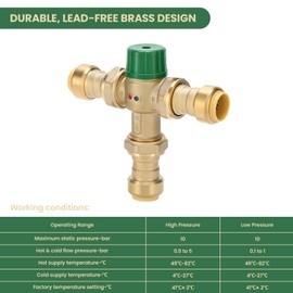 Watflow 3/4 Inch Brass Thermostatic Mixing Valve with Union Connections, Compatible with SharkBite Copper, CTS, CPVC, SDR-9 HDPE, and PEX Fittings