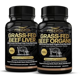 FREZZOR New Zealand 100% Live-Grass-Fed Beef Liver & Organs Combo Pack, Supports Whole Body Wellness and Energy with Proprietary Blend of Liver, Heart, Kidney, Pancreas & Trachea, Non-GMO,360 Capsules