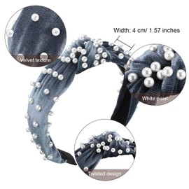 3 Diademas de Perlas de Aro Ancho de Terciopelo Tocados Torcidos Vintage para Niña Mujer (Gris, Beige, Malva Pálido)