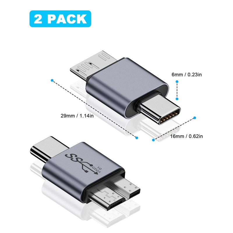 Duttek 10Gbps USB C to Micro B Cable Adapter, Micro
