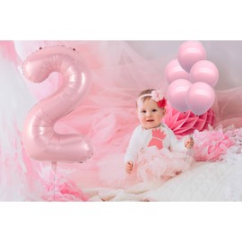 40 Inch Pink Number 2 with Latex Balloons, Big Large Foil Number Balloons for Kids 2nd Birthday Party Decorations Girls Cute Baby Shower Supplies Anniversary Celebration