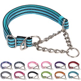 Martingale Collar for Dogs - Heavy Duty No Pull Dog Collar with Reflective Nylon, Adjustable Dual D-Rings Choke Chain Collar with Soft Padded Training/Walking Collar for Large/Medium Dogs (Blue M)