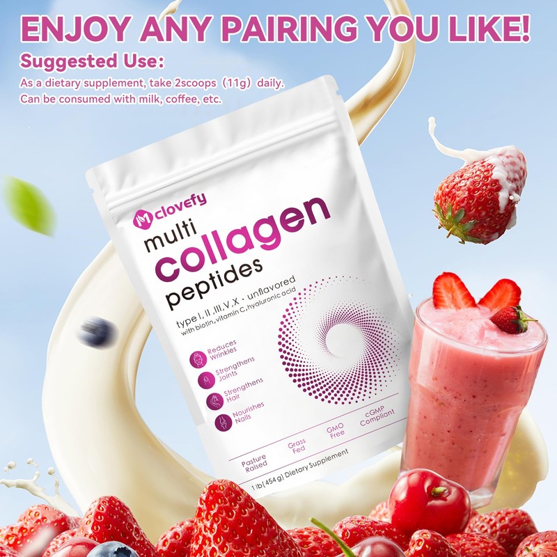 Mclovefy Multi Collagen Peptides Powder, 16 Oz (41 Servings) -