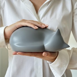 Comemori Sleeping Cat Urn for Animal Ash, Grey