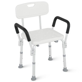 monicare Adjustable Seat Height Shower Chair for Bathroom Inside Tub with Back and Padded Armrest, Anti-Slip Safety Bath Chair for Adults, Seniors, Elderly, Disabled, Handicap (White, 220 lb Capacity)