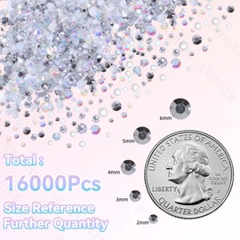 16000 Pcs Mixed White Silver Resin Flatback Rhinestones for Bedazzling Kit