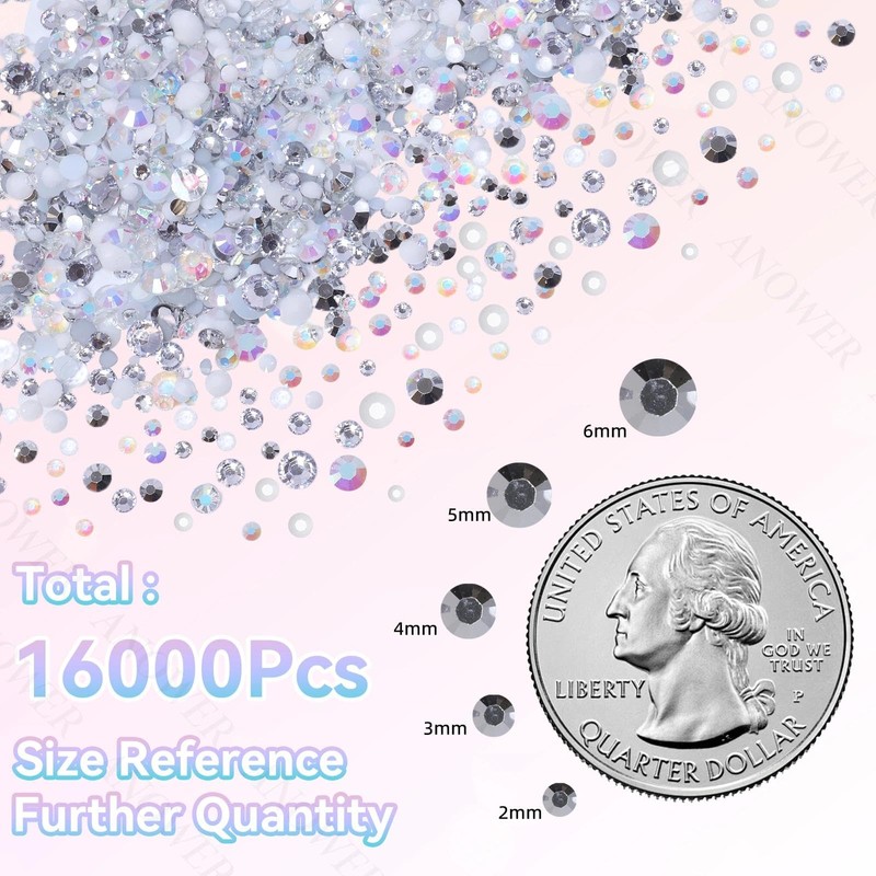 16000 Pcs Mixed White Silver Resin Flatback Rhinestones for Bedazzling