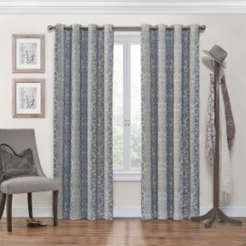 Eclipse Blackout Curtains for Bedroom - Nadya Print 52" x 63" Thermal Insulated Single Panel Grommet Top Room Darkening Curtains for Living Room, Smokey Blue
