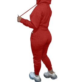 LovelyWholesale Womens Sweatsuits 2 Piece Set Hoodie Sweatshirts and Jogger Sets Red X-Large