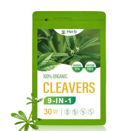 HerbOLITHIC Cleavers Herb Lymphatic Drainage Organic Tea Bag, 9-in-1 Herbal Tea for Detox Cleanse & Immune Support with Dandelion Burdock Root Extract. Ultra-concentrated, Caffeine Free-30 Bags