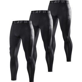 LAFROI Men's 3-Pack Quick Dry Cool Compression Fit Tights Leggings Waistband-YSK08 (Pocket Black x3,MD)