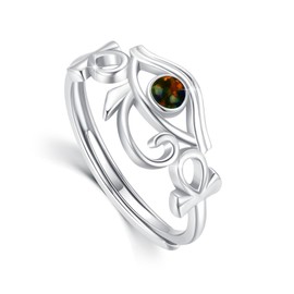 Eye of the Horus Ring, 925 Sterling Silver, Moonstone, Turquoise Ring, Adjustable Egyptian Ankh Amulet Ring, Horus Eye Jewellery, Gift for Women and Girls, Sterling Silver, No Gemstone