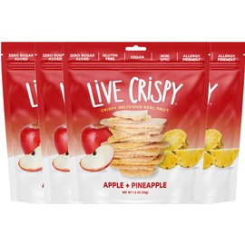 Live Crispy Fruit Chips - Pineapple-Powered Snack Packed with 100% Natural Fruit - Antioxidant-Rich, Vitamin-Packed (Apple/Pineapple) 4 Pack