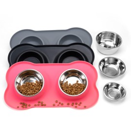 Conlun Stainless Steel Dog Bowls with Non-Slip Silicone Mat, Spill Proof Food & Water Bowls Set, Easy Clean Puppy Food Dish, Dishwasher Safe, Suitable for Dogs Cats Pet Under 20lbs, Medium, Pink