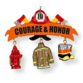 The Bridge Collection Courage & Honor Fireman Christmas Ornament-Firefighter Ornament with Hydrant, Coat, Boots, Axe & Fire Helmet - Gift for Fireman