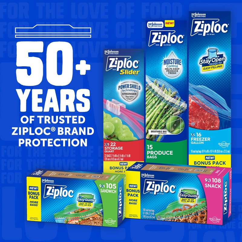 Ziploc Gallon Food Storage Freezer Bags, Stay Open Design, Easy