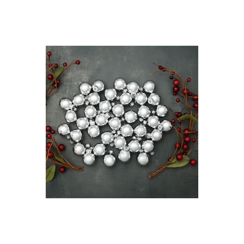 40ct Shiny Silver Glass Ball Christmas Ornaments 1