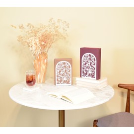 CNK Book Ends, Premium BookEnds for Bookend Shelves, Book Stopper Metal Book Ends for Home Office Heavy Books, Book Shelf Holder, Home Decorative, Book Stoppers, Book Holder (Lily Flower White)