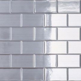 CRE8TIVE 16 Sheets Silver Peel and Stick Subway Tile Backsplash for Kitchen Bathroom 12"x12" 3D Metallic Stainless Steel Look Wall Tile Waterproof Stick on Backsplash Tiles for Living Room Fireplace