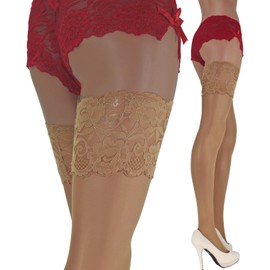 JUST BEAUTY TOUCH 13cm Deep Lace Top Sheer Hold-ups-stockings 15 Denier Hold-Ups