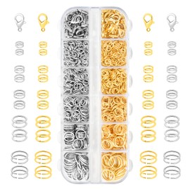 1200pcs Open Jump Rings for Jewelry Making Kit, Metal Lobster Clasps and O Ring for Keychains Charm Attachment, Bracelet Necklace Clasps and Closures Repair Supplies (Gold & Silver)