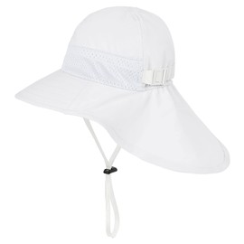 PONCEAU Baby Sun Hat Toddler Kids Neck Protection Flap Hat with Adjustable Straps for Boys and Girls Foldable Summer Breathable UV Protection White