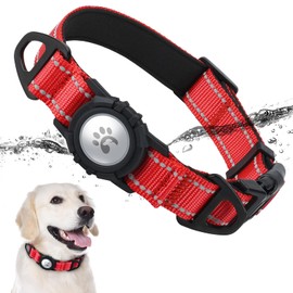 TagME Airtag Dog Collar,Waterproof Reflective Pet Collar with Airtag Holder,Soft Padded and Double D-Rings for Large Dogs,Red