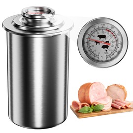 Upgrade Ham Deli Meat Press, Heavy-Duty Compression Spring Lunch Meat Maker with Large-Read Dial Thermometer, Stainless Steel Deli Meat Maker for Homemade Ham, Hamburger, Lunch Meat, with 5 Recipes