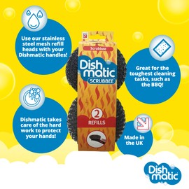 Dishmatic Scrubbee Stainless Steel Scourer Head Refills for Cleaning BBQ, Grill, Oven – Kitchen Washing-Up Handle Refills – Pack of 2