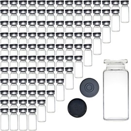 100pack 10ml Empty Clear Glass Vials With Plastic-Aluminium Flip Cap And Rubber Stoppers 1/3oz Transparent Glass Bottle 10cc Glass Containers 20mm Ampoule Lyophilized Powder Liquid bottle (Black)
