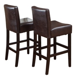 Christopher Knight Home Lopez Leather Bar Stools, 2-Pcs Set, Brown