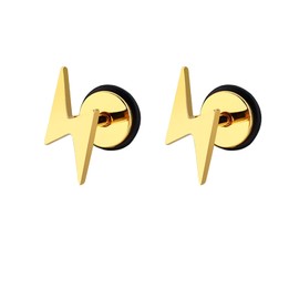 YUNXI Unisex Screw Flat Back Lightning Bolt Stud Earring for women men High Polished Surgical Steel Plated Gold Silver Sterling Silver, Stainless Steel, n/c,