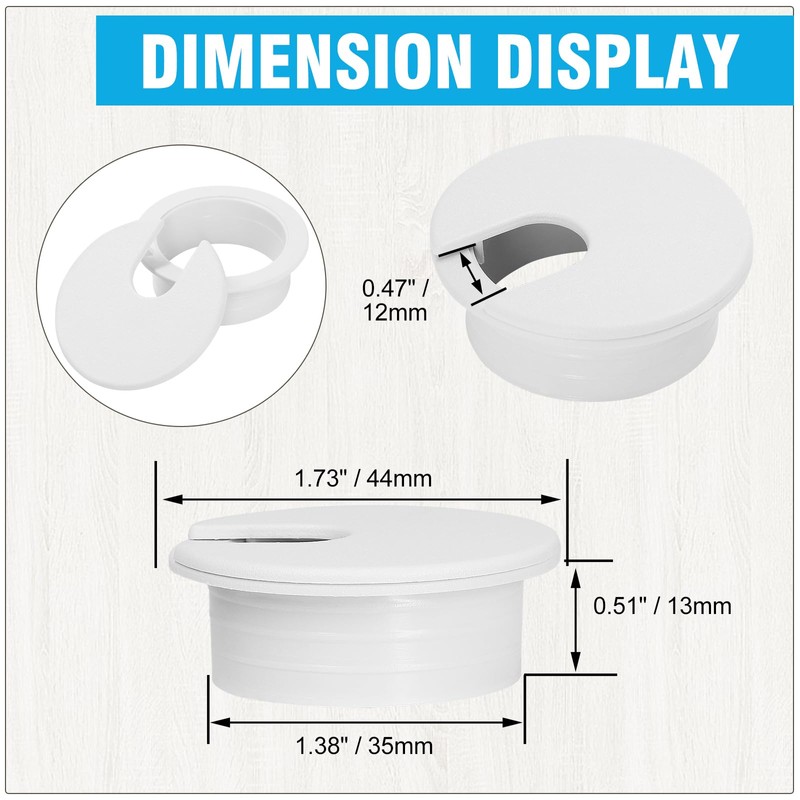 JTemgle 1-3/8" White Desk Grommet, JTemgle Plastic Cable Hole Cover
