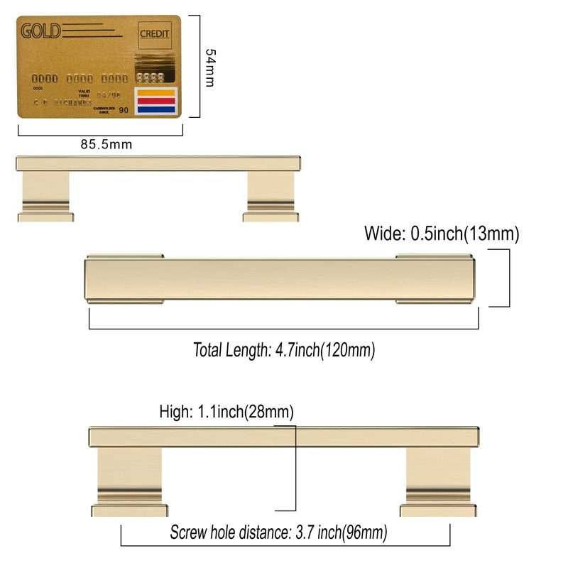 Amerdeco 10 Pack Brushed Brass Cabinet Pulls 3-3/4 Inch(96mm) Hole