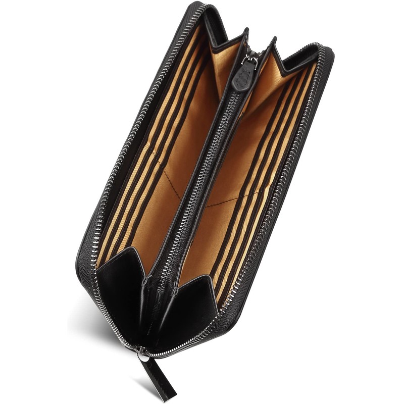 Blanze Men's Long Wallet, Italian, Carbon Leather, YKK Zipper, Separate
