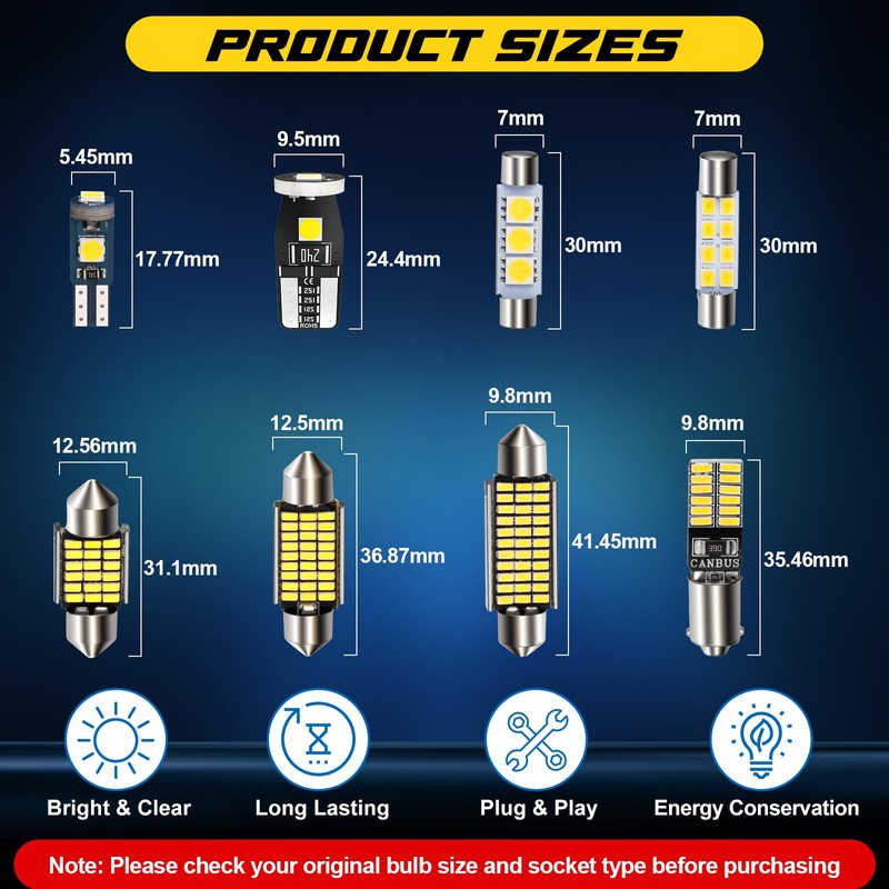 Spurtar 42PCS Interior Car Lights Superior Brightness White Dome Map
