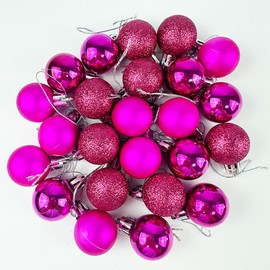 24 Pieces 30 mm Christmas Balls Decoration Shatterproof Christmas Tree Baubles Mini Christmas Hanging Ball for Christmas Tree Holiday Wedding Party Decoration, Rose Red
