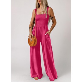 Dokotoo Loose Jumpsuits for Women Overalls Oversized Solid Color Wide Leg One Piece Sleeveless jumpsuit Long Pant Romper with Pockets 2025 Fashion Rose Large